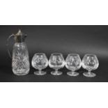 A Silver Plate and Glass Claret Jug together with Four Cut Glass Brandy Balloons by Atlantis