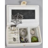 A Small Wooden Jewellery Box Containing Silver Costume Jewellery