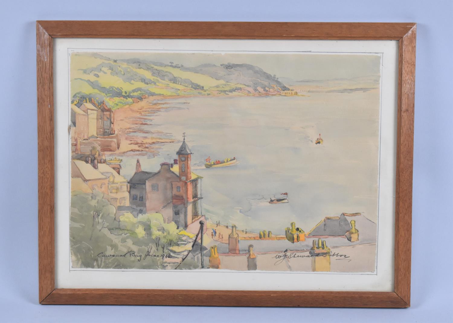 A Framed Watercolour, Cawsand Bay June 1946 by W J Sheward Sutton, 36x25cm