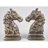 A Pair of Bronzed Cast Metal Bookends in the Form of Horses Heads, 24cms High, Plus VAT