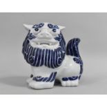 A Large Modern Blue and White Ceramic Temple Lion, 21cm High