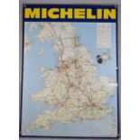 A Printed Metal Michelin Road Map, 63x86cm, Reproduction from 1972 Edition