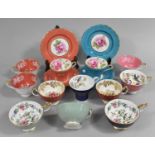 A Collection of Various Aynsley Cabinet Cups to comprise Two Rose Decorated Harlequin Trios,