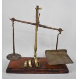 A Set of Brass and Iron Postage Scales on Mahogany Plinth Base, Complete with Three Graduated