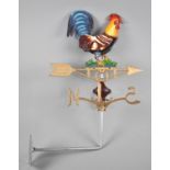 A Painted Metal Weathervane with Cockerel Motif, Angled Mounting Bracket, 66cm high, Plus VAT