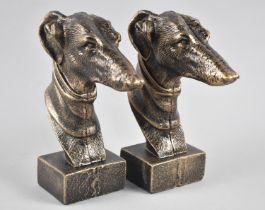 A Pair of Bronzed Cast Metal Book Ends in the Form of Greyhound Heads, 22cms High, Plus VAT