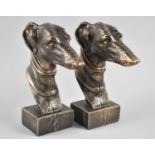 A Pair of Bronzed Cast Metal Book Ends in the Form of Greyhound Heads, 22cms High, Plus VAT