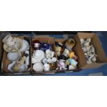 Four Boxes of Ceramics to Include Teapots, Posey Ornaments, Cheese Dish, Pyrex Kitchenwares etc