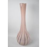 A Tall Opaque Pink Glass Vase with Purple Linear Decoration, 61cms High