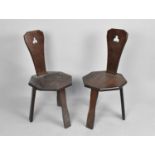A Pair of Mid 20th Century Octagonal Seated Side Chairs in Oak