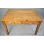 A Late 19th/Early 20th Century Scullery Side Table with Two Drawers, Square Tapering Supports, 122cm