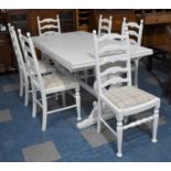 A Large White Painted Draw Leaf Dining Table, 169cm Long When Closed Together with a Set of Six