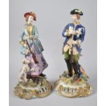 A Pair of Meissen Porcelain Figures, Lady and Gent with Sporting Guns, 29cm high, Some Condition