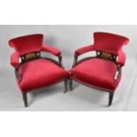 A Pair of Edwardian Velvet Upholstered Inlaid Salon Nursing Chairs