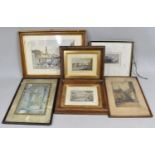 A Pair of Gilt Framed 19th Century Italian Coloured Engravings of Florence Together with Other