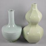 Two Large Celadon Glazed Vases, One of Double Gourd Form and the Other of Bottle Form, the Later AF,