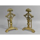 A Pair of Cast Brass Firedogs, 38cm high