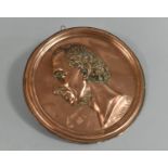 A Pressed Copper Plaque, with Bust of Hans Christian Andersen, 22cms Diameter