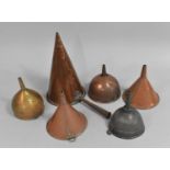 A Collection of 19th Century Copper Funnels, Conical Ale Warmer