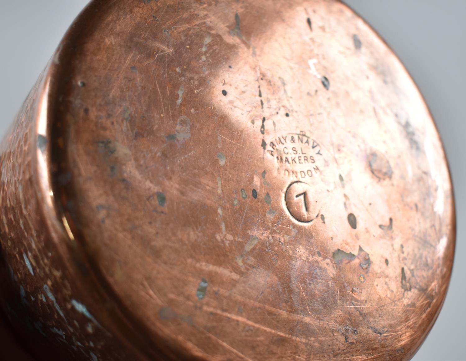 An Army and Navy Hand Beaten Copper Circular Tobacco Pot with Lid and Complete with Two Clay - Image 2 of 2