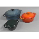 A Collection of Three Enamelled Oval Cooking Pots to Include AGA