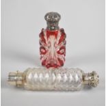 A Late 19th Century Double Ended Glass Scent Bottle Together with an Overlaid Ruby Glass Scent