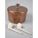 An Army and Navy Hand Beaten Copper Circular Tobacco Pot with Lid and Complete with Two Clay