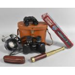 A Pair of Leather Cased Binoculars, Zoom Telescope, Large Rank Xerox Lens etc