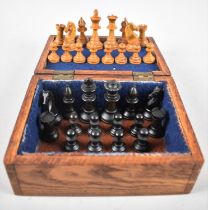 A Stained Wooden Box Containing Boxwood Chess Set, Kings 6cms High