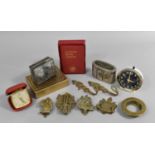 A Collection of Curios to Include Lloyds Bank Money Boxes, Baby Ben Alarm Clock, Brass Door