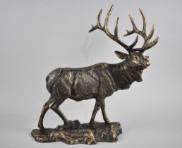 A Large Bronzed Cast Metal Study of Stag on Rock, 43cms High, Plus VAT