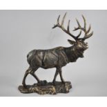 A Large Bronzed Cast Metal Study of Stag on Rock, 43cms High, Plus VAT