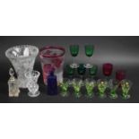 A Collection of Various Coloured and Plain Glassware to comprise Cut Glass Scent Bottle with