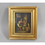 A 19th Century Gilt Framed Continental Oil on Board Depicting Tavern Scene, 16.5cm by 13cms