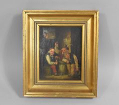 A 19th Century Gilt Framed Continental Oil on Board Depicting Tavern Scene, 16.5cm by 13cms