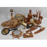 A Collection of Various Souvenir Carved Wooden Animals, Bowls etc