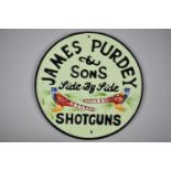 A Reproduction Painted Cast Metal Painted Circular Sign James Purdey & Sons Side by Side Shotguns,