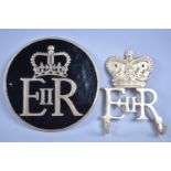 A Circular Cast Metal Elizabeth II Plaque, Together with a Gilt Sprayed Elizabeth II Key Hook,