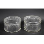 Two Glass Biscuit Barrels/Boxes with Reeded Cut Design