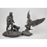 Two Bronze Effect Resin Figures, Shepherding and Kestrel, 20cm high