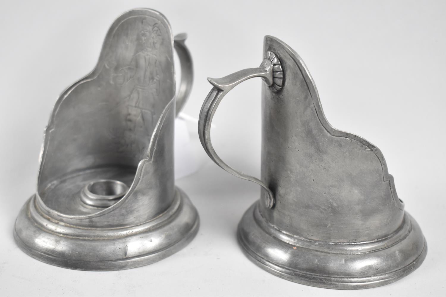 A Pair of Dutch Pewter Bed Chamber Sticks with Engraved Decoration, 12.5cms High - Image 4 of 4