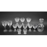 A Set of Six Tudor Shallow Bowled Glasses together with Decanter, Further Two Large Wine