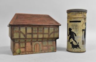 Two Tinplate Childrens Novelty Money Boxes, One in the Form of a Half Timbered House, The Other in
