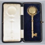 A Cased Commemorative Presentation Key in Silver Gilt Used to Open Allens Cross Community Hall,