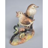 A Royal Crown Derby Bird Figure, Thrush Chicks, 12.5cm high