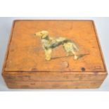 A Small Edwardian rectangular Box, Hinged Lid with Hand Painted Study of a Dog, Signed JAN, 12cms