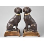 A Pair of French Bronze Effect Resin Studies of Seated Dogs on Cushions, 20.5cms High