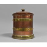 A Mid 20th century Copper and Brass Cylindrical Tea Caddy by Linton, 14cms high