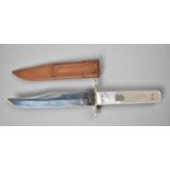 A Nice Quality Mother of Pearl Handled Hunting Knife with Leather Scabbard, 25cms Long Overall