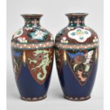 A Pair of Small Japanese Cloisonné Vases decorated in Multi-coloured Enamels, 13cms High